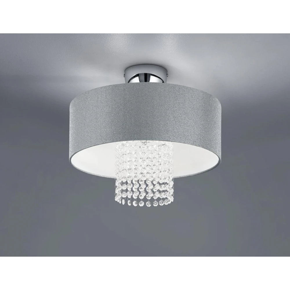 Πλαφονιέρα Σε Χρώμιο Με Υφασμάτινο Καπέλο Ασημί Ø 40CM 2xE14 KING - RL