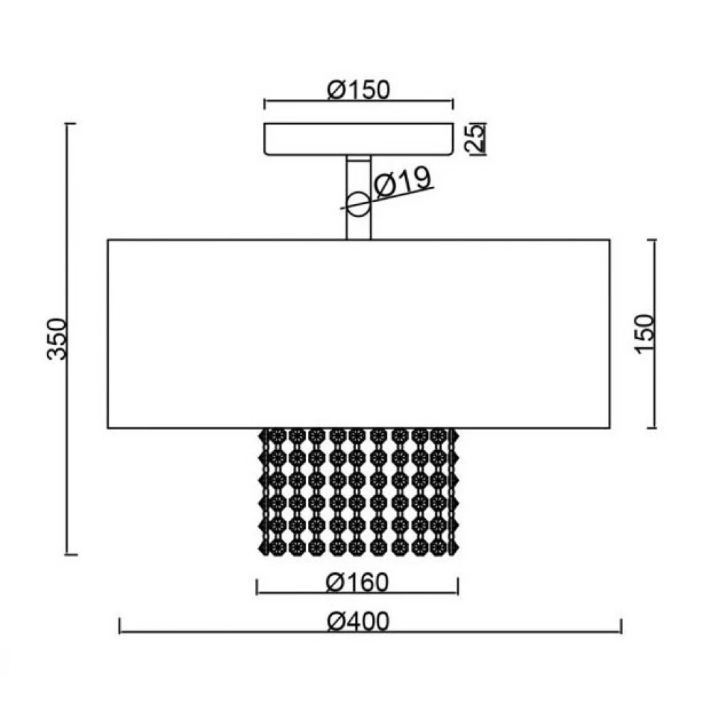 Πλαφονιέρα Σε Χρώμιο Με Υφασμάτινο Καπέλο Ασημί Ø 40CM 2xE14 KING - RL