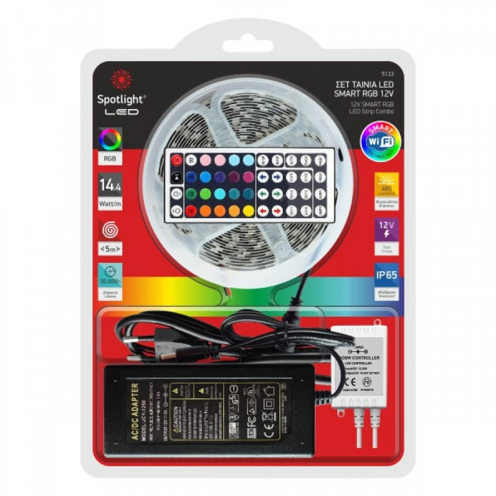 ΣΕΤ Ταινία LED RGB WiFi 12V Στεγανή IP65 14.4W 5m - Blister Spotlight