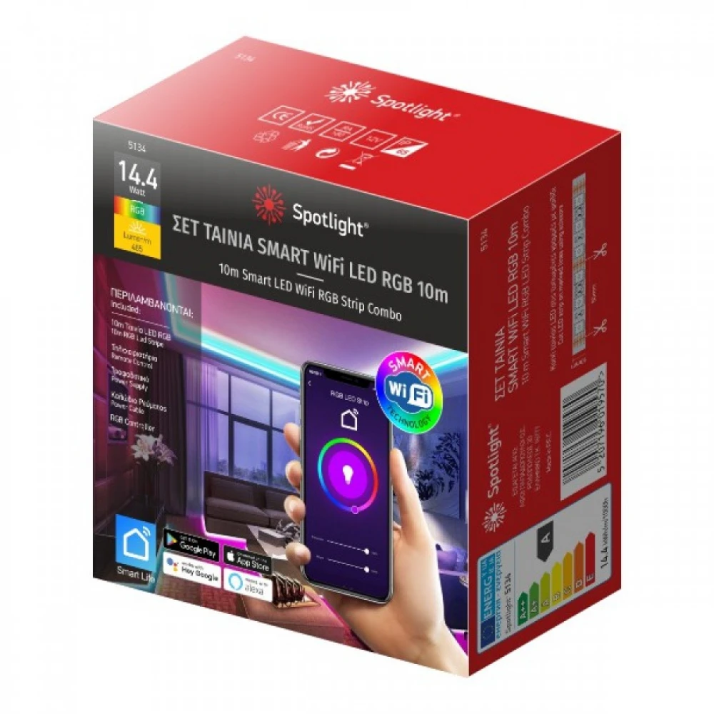 ΣΕΤ Ταινία LED RGB WiFi 12V Στεγανή IP65 14.4W 10m - Blister Spotlight