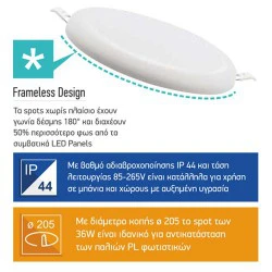 Στρογγυλό LED Panel Οροφής Frameless Λευκό Σώμα - 9W IP44 180 Μοίρες 6000K - SpotLight