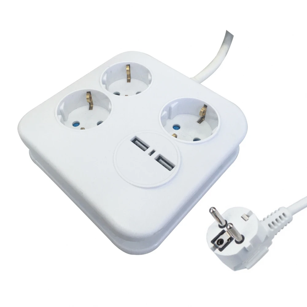 Πολύπριζο 4 Θέσεων Και 2 Θήρες USB, Λευκό - Spotlight