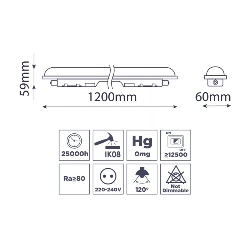 ΦΩΤΙΣΤΙΚΟ LED ΓΡΑΜΜΙΚΟ 1200mm 36W 3960LM 6500K IP65 WELLMAX
