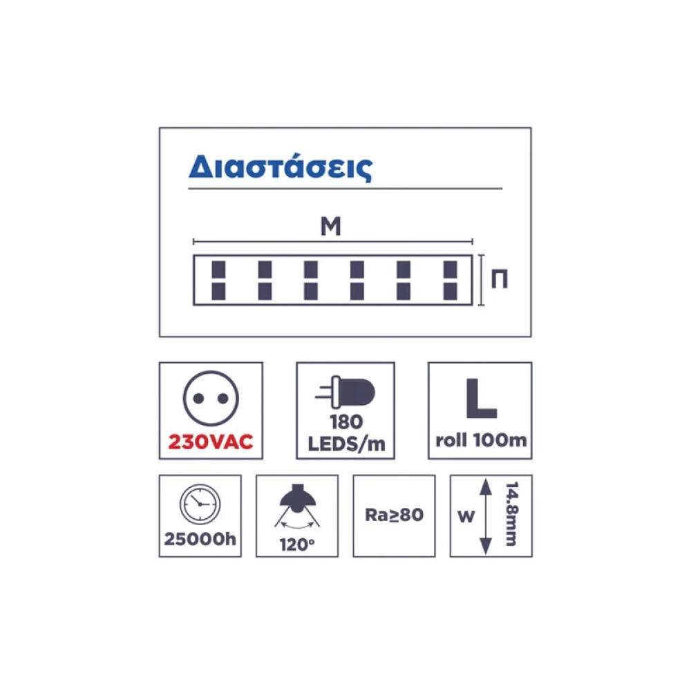 ΤΑΙΝΙΑ LED 230VAC/11W ΕΞΩΤΕΡΙΚΟΥ ΧΩΡΟΥ IP65 180L 2835 DRIVER MODE 6500K ΣΙΛΙΚΟΝΗΣ WELLMAX