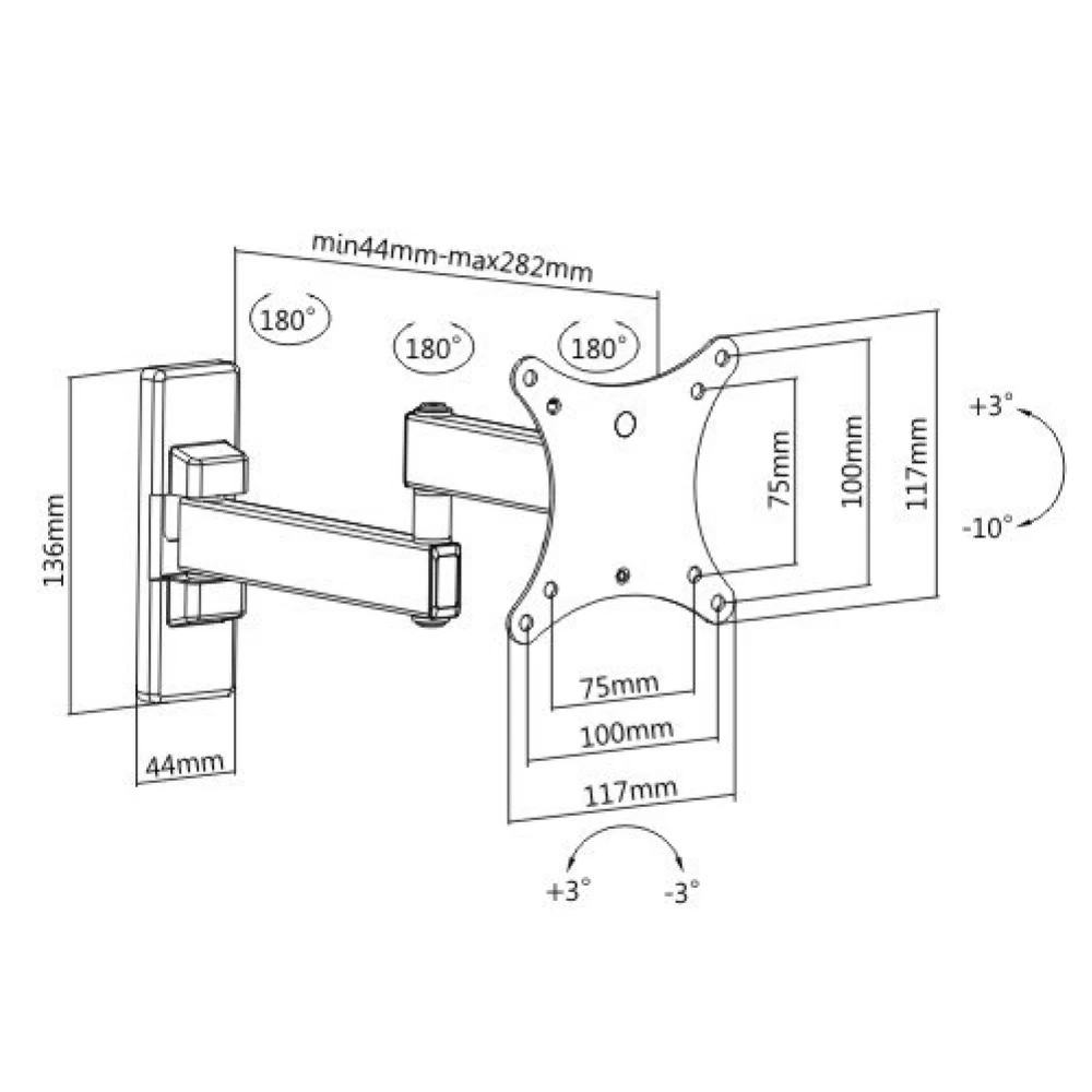 Βάση TV 13-27'' Σπαστή Μονή Περιστρεφόμενη 90° KLA26-112 LLC - Top Electronics