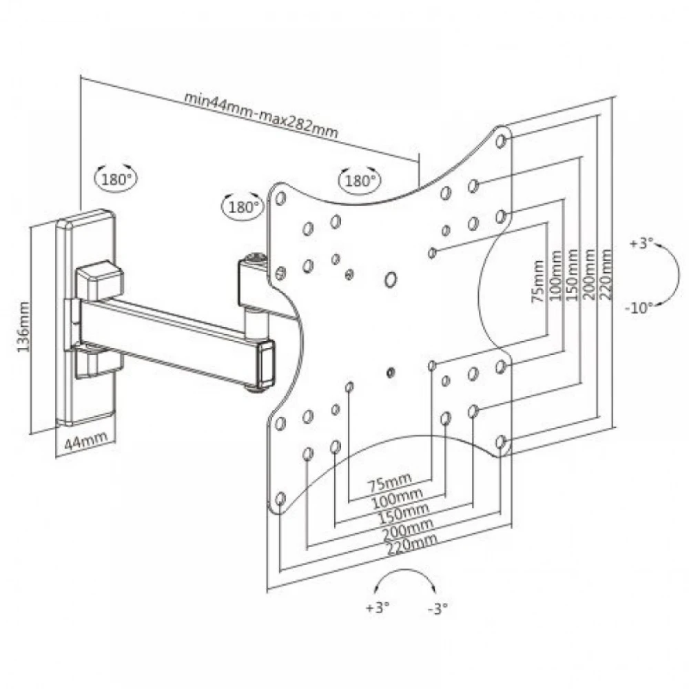 Βάση TV23-42'' Σπαστή Διπλή Με Περιστροφή 180° KLA26-222 LLC - Top Electronics
