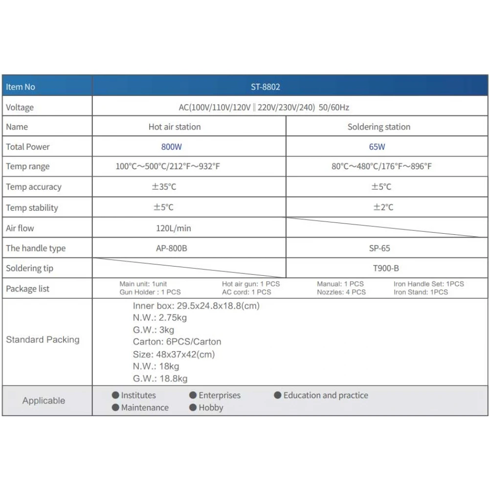 ΣΤΑΘΜΟΣ ΚΟΛΛΗΣΗΣ ΔΙΠΛΟΣ SMD 65/800W ΚΕΡΑΜΙΚΟΣ LCD ST-8802 ATN