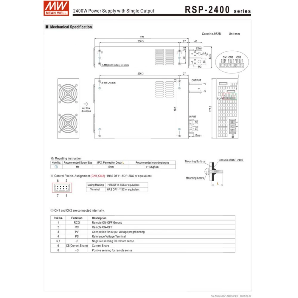 ΤΡΟΦΟΔΟΤΙΚΟ 2400W/24V/100A PFC PARALLEL RSP2400-24 MEAN WELL