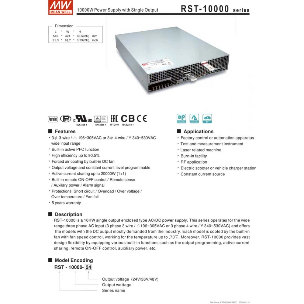 ΤΡΟΦΟΔΟΤΙΚΟ 9600W/24V/400A PFC 3Φ RST-10000-24 MEAN WELL