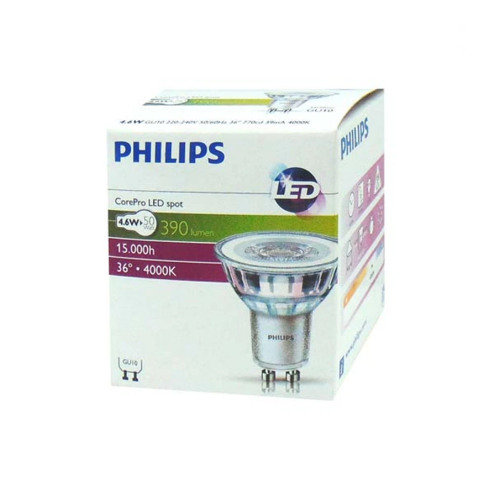 LED Σποτ GU10 Ουδέτερο Λευκό 4000Κ 4.6W 370LM 36° - Philips