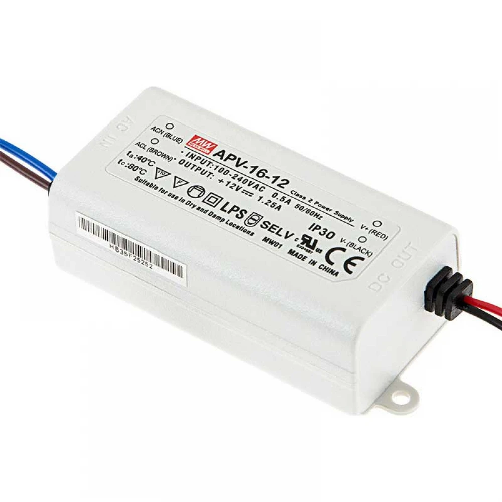 ΤΡΟΦΟΔΟΤΙΚΟ LED 15W/12V/1.25A IP42 APV16-12 MEAN WELL