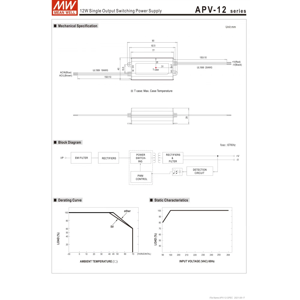ΤΡΟΦΟΔΟΤΙΚΟ LED 12W/24V/0.5A IP42 APV12-24 MEAN WELL
