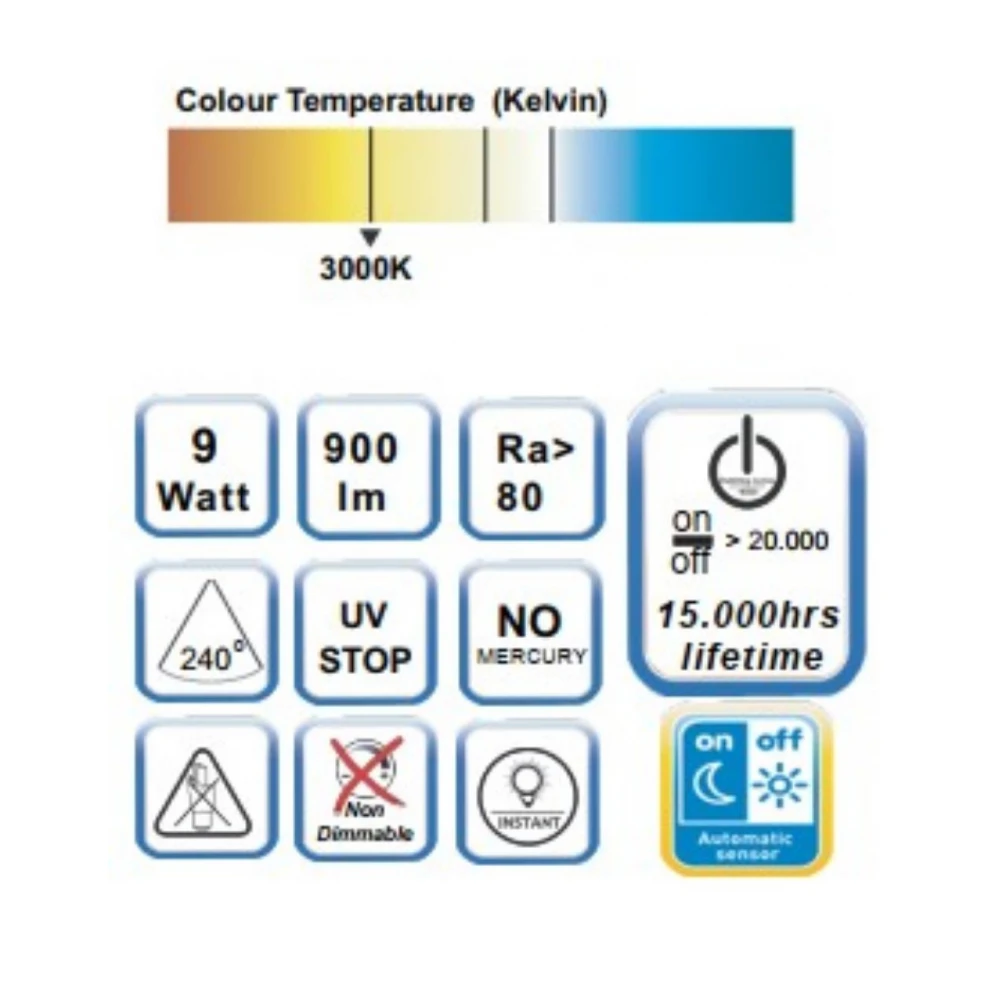 ΛΑΜΠΑ LED SMD A60 9W E27 3000K ΜΕ ΑΝΙΧΝΕΥΤΗ ΜΕΡΑ-ΝΥΧΤΑ 220-240V 810lm  UNIVERSE