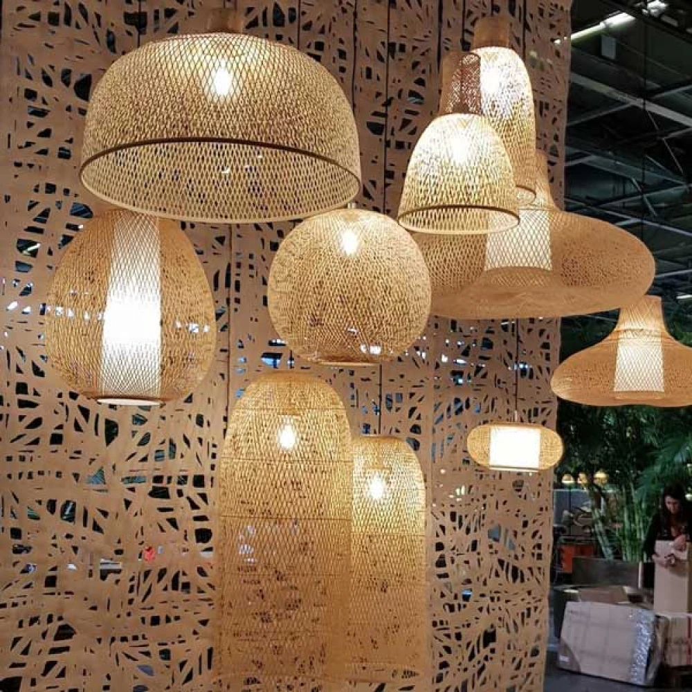 Κρεμαστό Φωτιστικό Μονόφωτο Από Bamboo Φυσικό Φ80cm 1xE27 - Doppio Grid natural - Ay illuminate