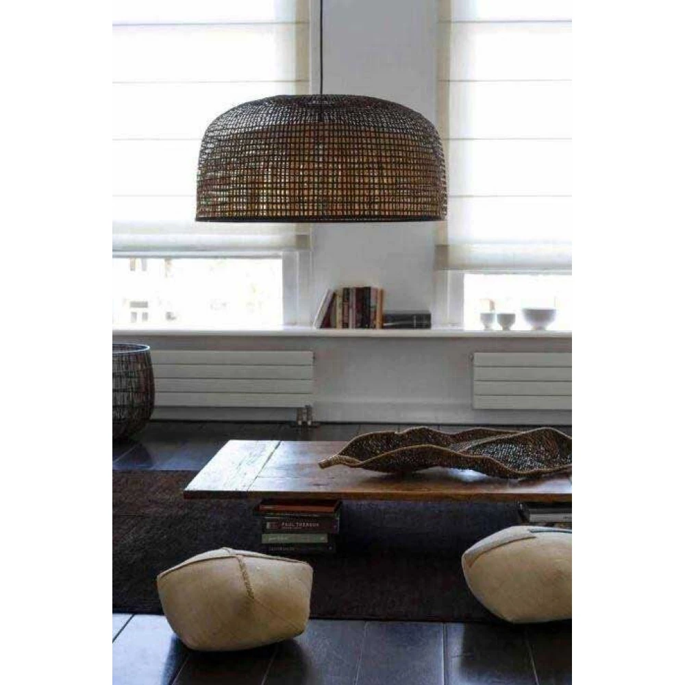 Κρεμαστό Φωτιστικό Μονόφωτο Από Bamboo Σκούρο Φ80cm 1xE27 - Doppio Grid Dark - Ay illuminate