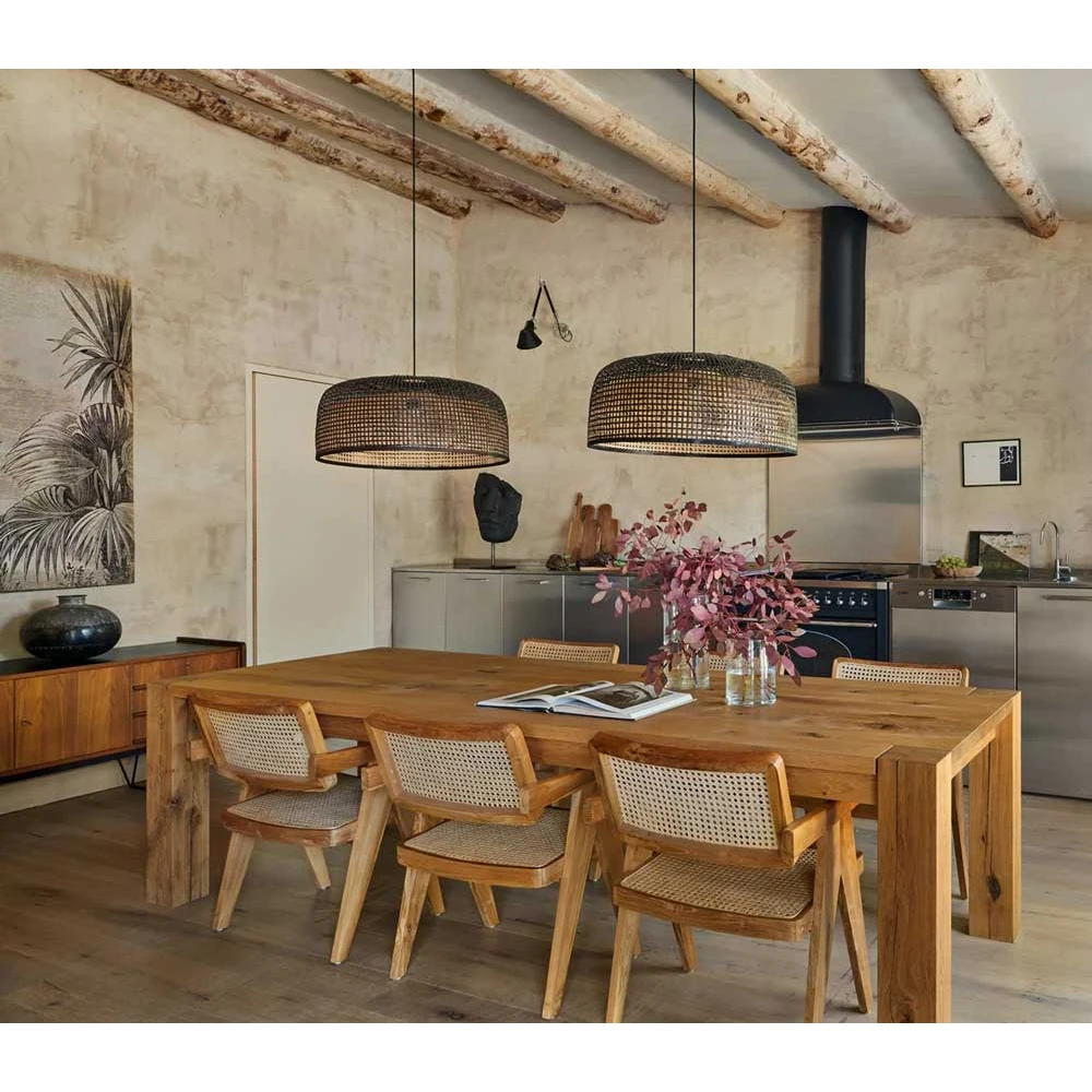 Κρεμαστό Φωτιστικό Μονόφωτο Από Bamboo Σκούρο Φ80cm 1xE27 - Doppio Grid Dark - Ay illuminate