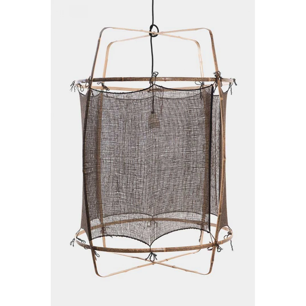 Κρεμαστό Φωτιστικό Μονόφωτο Από Bamboo Και Μετάξι Handmade Φ67cm 1xE27 - Z1 black silk cashmere dark - Ay illuminate