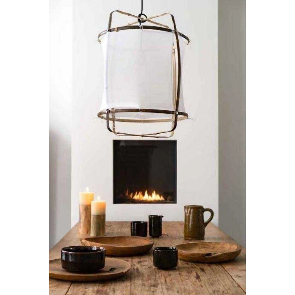 Κρεμαστό Φωτιστικό Μονόφωτο Από Bamboo Και Βαμβακερό Ύφασμα Handmade Φ67cm 1xE27 - Z1 black cotton cover - Ay illuminate