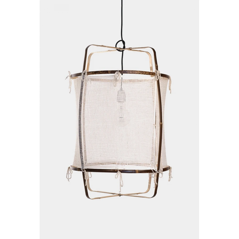 Κρεμαστό Φωτιστικό Μονόφωτο Από Bamboo Και Μετάξι Handmade Φ48,5cm 1xE27 - Z11 black silk white - Ay illuminate