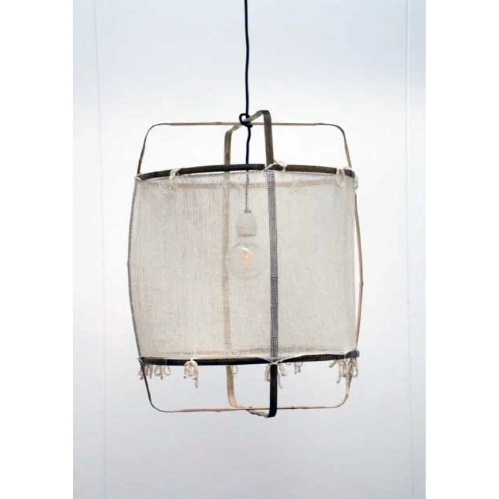 Κρεμαστό Φωτιστικό Μονόφωτο Από Bamboo Και Μετάξι Handmade Φ48,5cm 1xE27 - Z11 black silk white - Ay illuminate