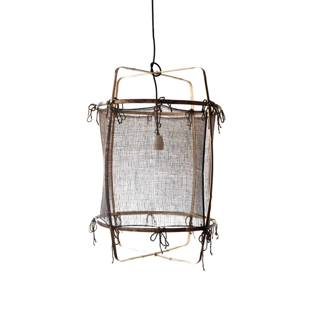 Κρεμαστό Φωτιστικό Μονόφωτο Από Bamboo Και Μετάξι Handmade Φ48,5cm 1xE27 - Z11 black silk cashmere dark - Ay illuminate