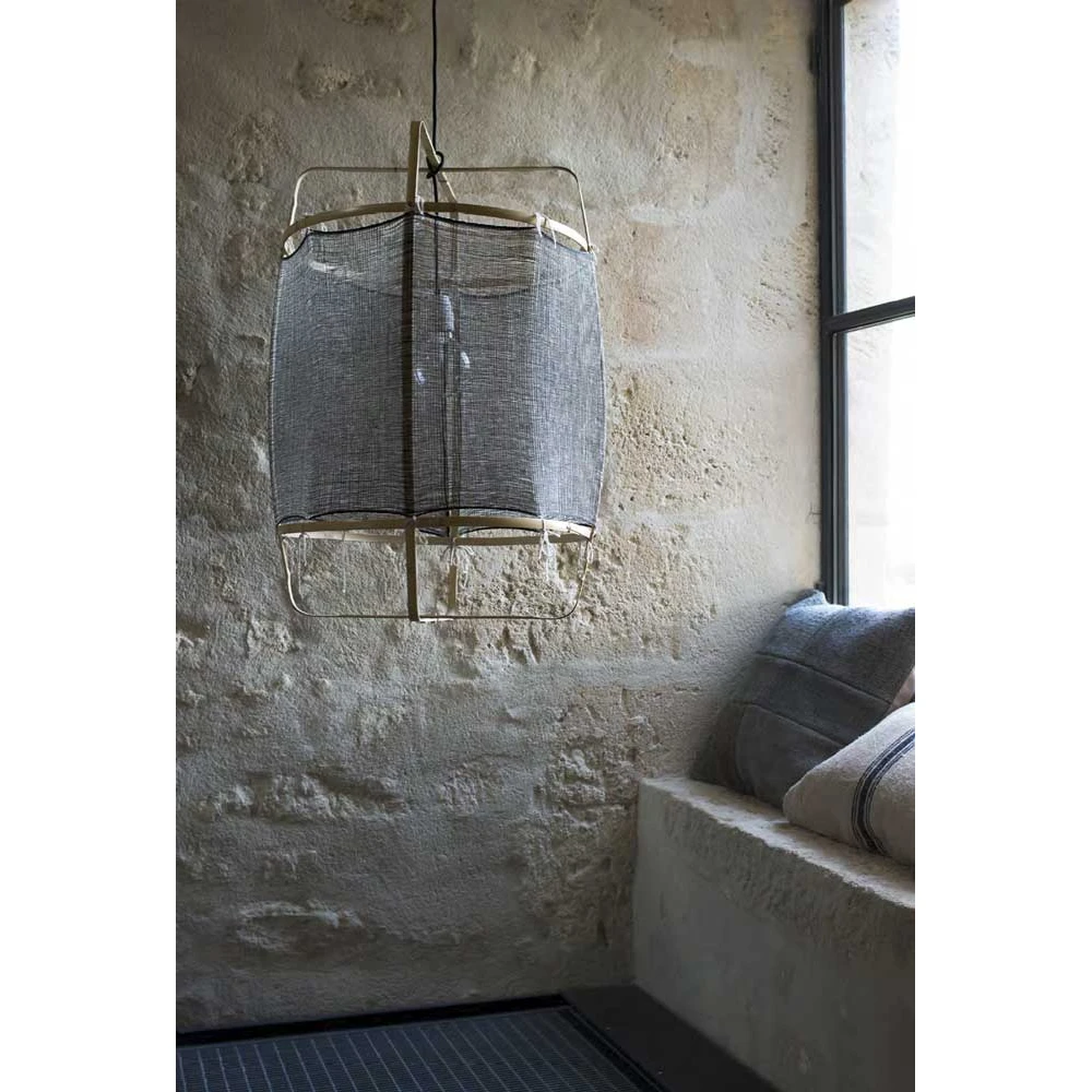 Κρεμαστό Φωτιστικό Μονόφωτο Από Bamboo Και Μετάξι Handmade Φ48,5cm 1xE27 - Z22 blonde silk cashmere dark - Ay illuminate