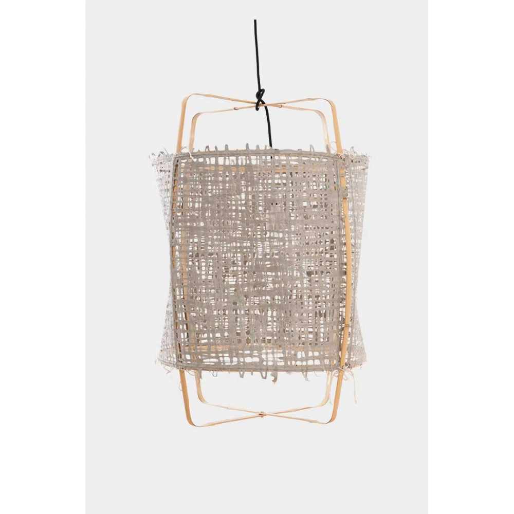 Κρεμαστό Φωτιστικό Μονόφωτο Από Bamboo Και Χαρτί Handmade Φ48,5cm 1xE27 - Z22 blonde - paper grey cover - Ay illuminate