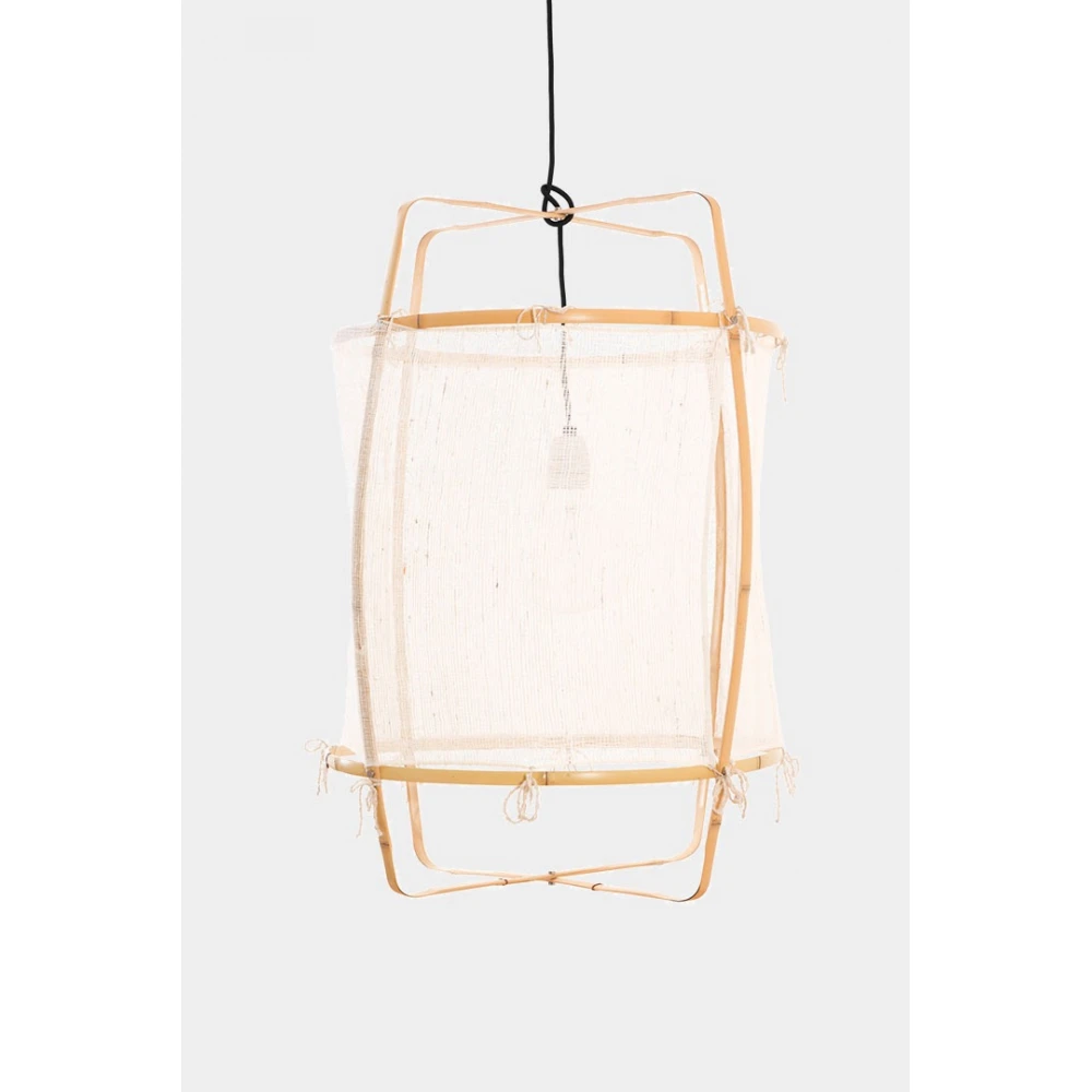 Κρεμαστό Φωτιστικό Μονόφωτο Από Bamboo Και Μετάξι Handmade Φ48,5cm 1xE27 - Z22 blonde silk white - Ay illuminate