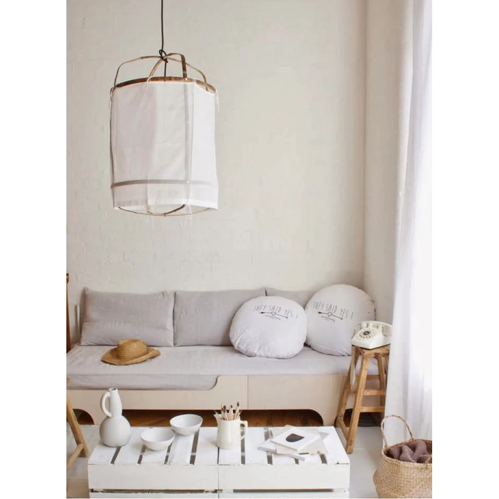 Κρεμαστό Φωτιστικό Μονόφωτο Από Bamboo Και Βαμβακερό Ύφασμα Handmade Φ42cm 1xE27 - Z5 black cotton cover - Ay illuminate