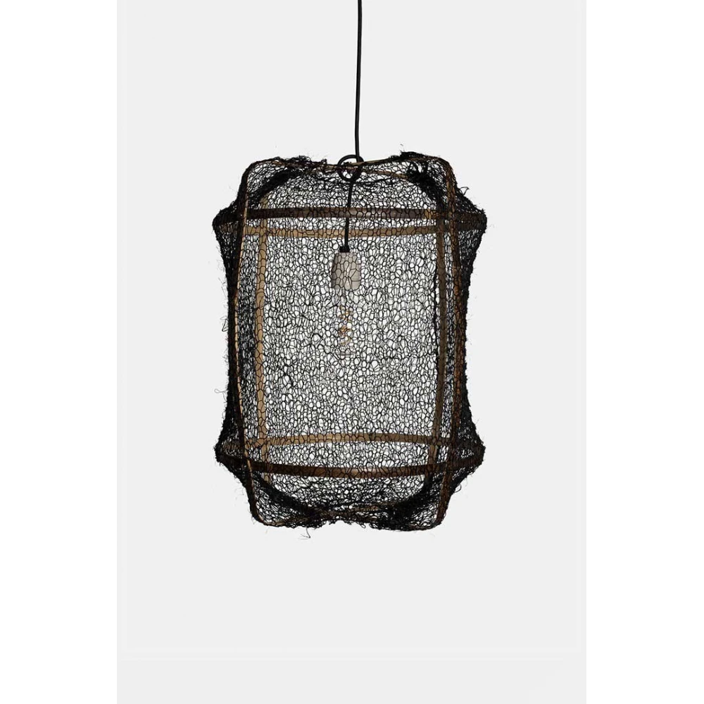 Κρεμαστό Φωτιστικό Μονόφωτο Από Bamboo Και Σιζάλ Handmade Φ42cm 1xE27 - Z5 black sisal net black - Ay illuminate