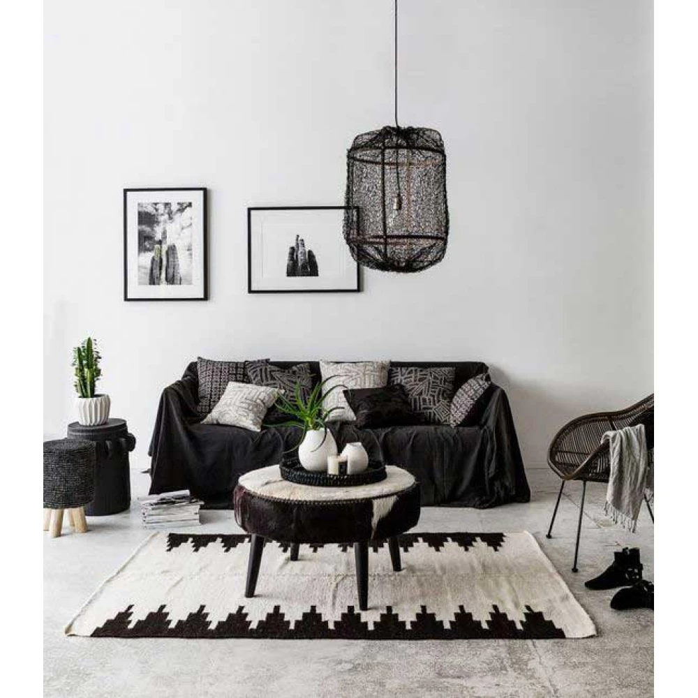 Κρεμαστό Φωτιστικό Μονόφωτο Από Bamboo Και Σιζάλ Handmade Φ42cm 1xE27 - Z5 black sisal net black - Ay illuminate