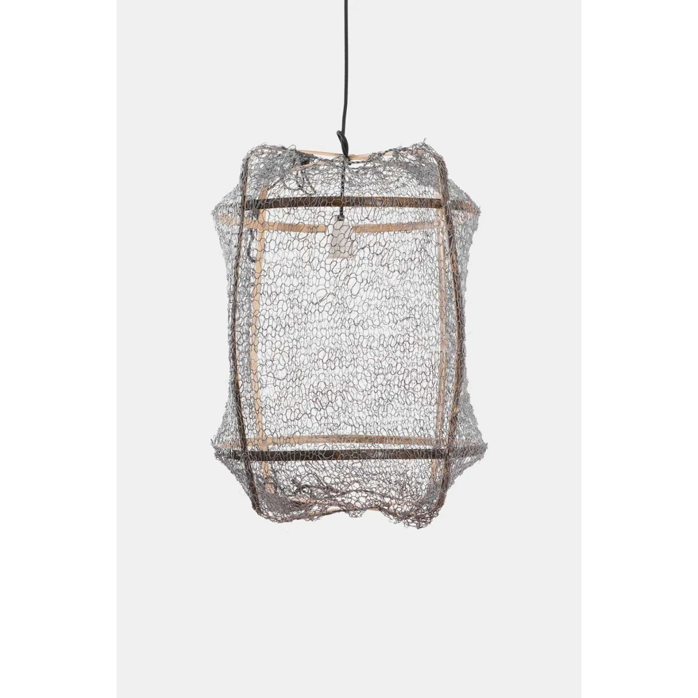 Κρεμαστό Φωτιστικό Μονόφωτο Από Bamboo Και Σιζάλ Handmade Φ41cm 1xE27 - Z5 black sisal net grey - Ay illuminate