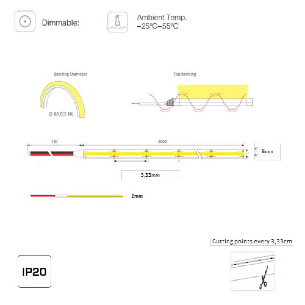 5 Μέτρα COB LED TAINIA 11W 6000K 24V 1150lm 140° IP20 DIMMABLE UNIVERSE