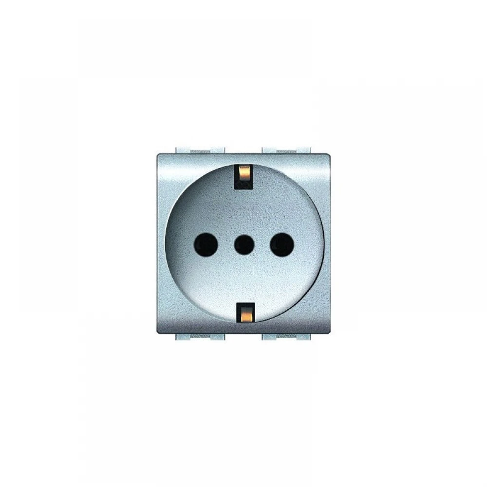 Πρίζα Σούκο Unel Ασφαλείας 2ΣΤ 2P 16A 250VAC IP20 Ασημί - ELETTROCANALI