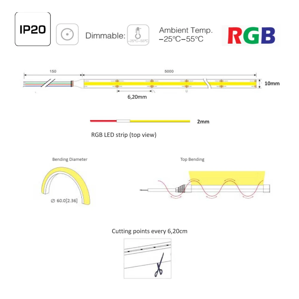 5 Μέτρα COB LED TAINIA 14W RGB 24V IP20 DIMMABLE UNIVERSE