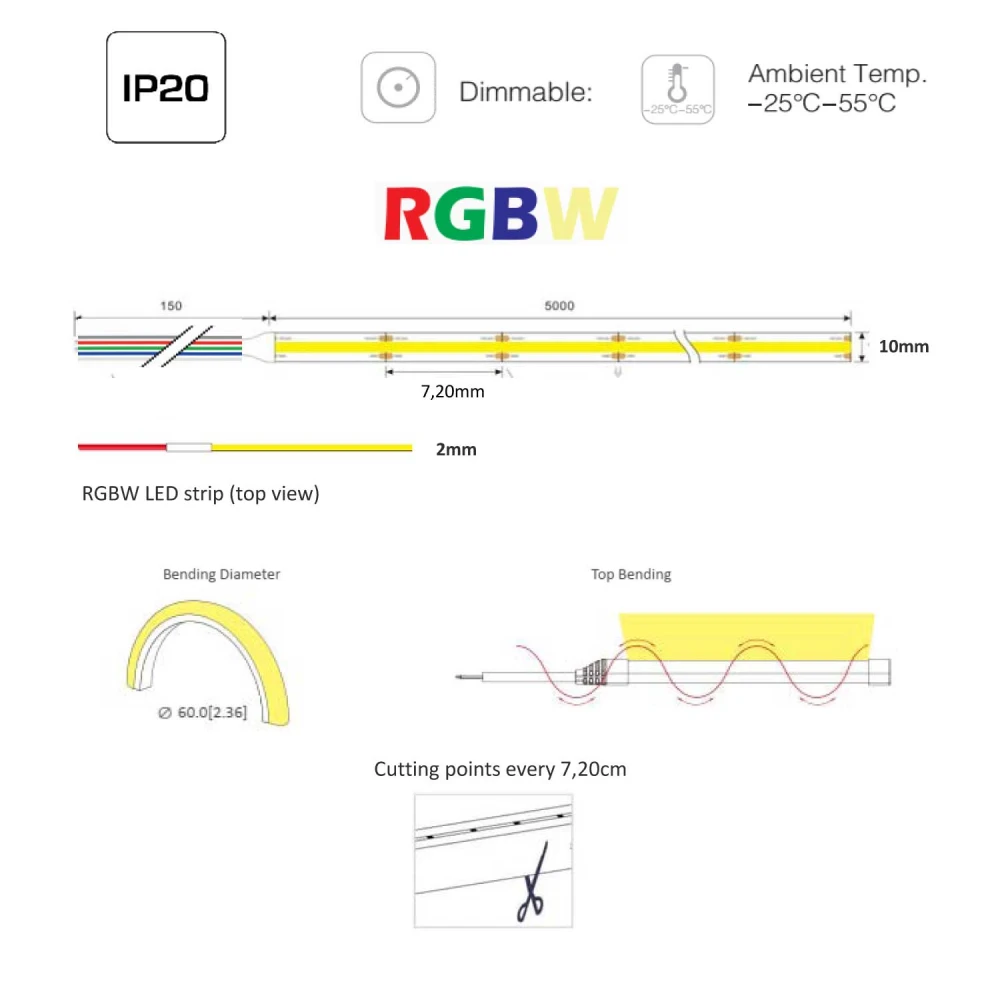 5 Μέτρα COB LED TAINIA 21W RGBW 24V IP20 DIMMABLE UNIVERSE