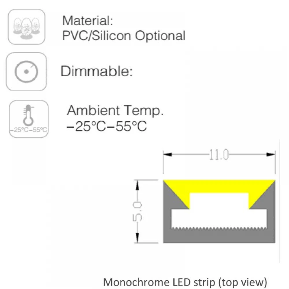 5 Μέτρα - FLAT NEON FLEX LED TAINIA (ΔΙΑΦΑΝΗ) 11W 24V 1000lm 220° IP65 DIMMABLE UNIVERSE