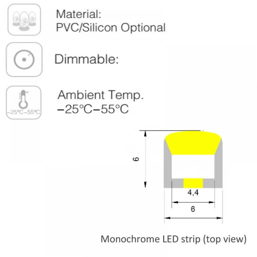5 Μέτρα - MINI CUBE NEON FLEX LED TAINIA 10W 24V 220° IP65 DIMMABLE UNIVERSE