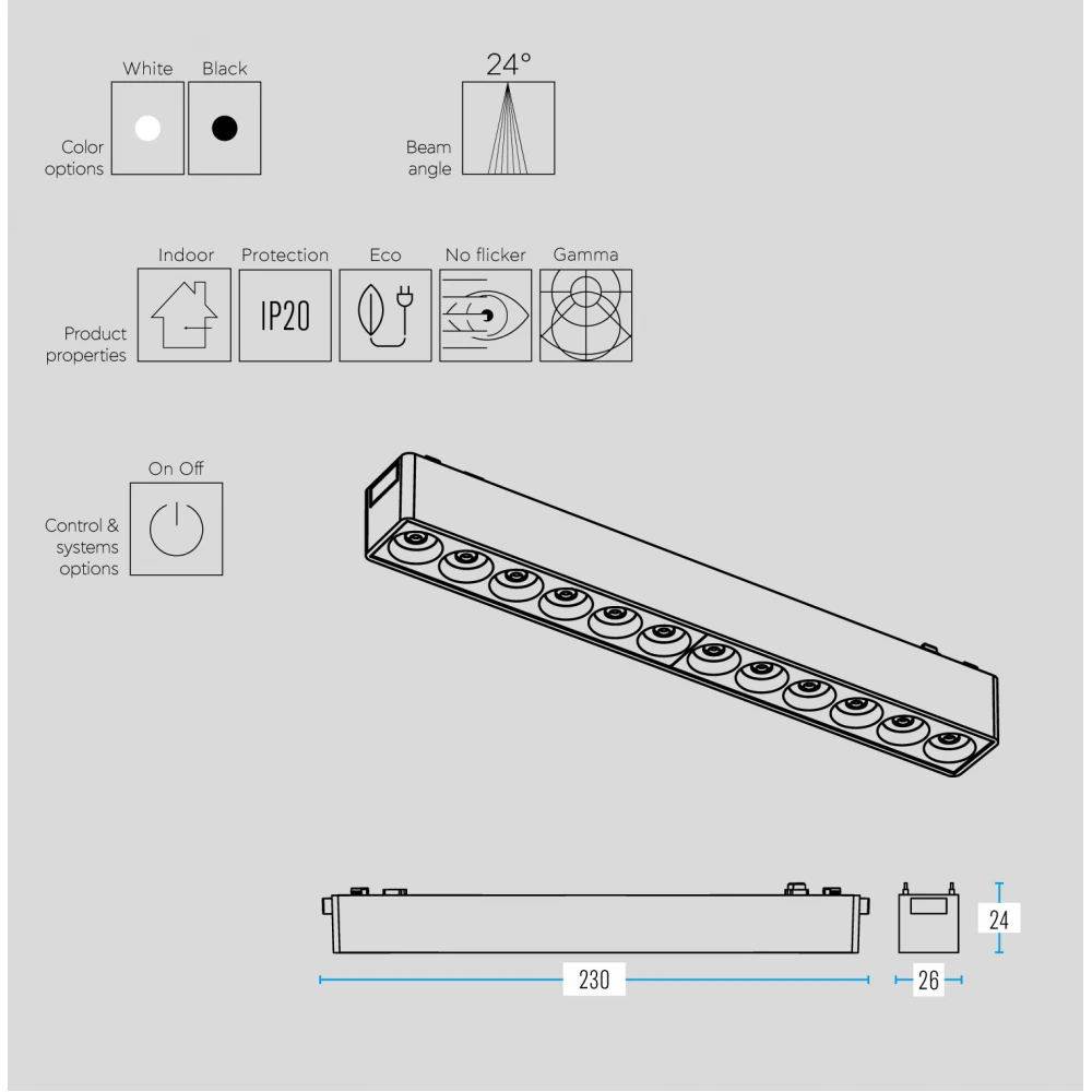 Slim 48V Magnetic Grille Light 24 μοιρών 10W Ra90 για ΡΑΓΑ SLIM ΛΕΥΚΟ - UNIVERSE