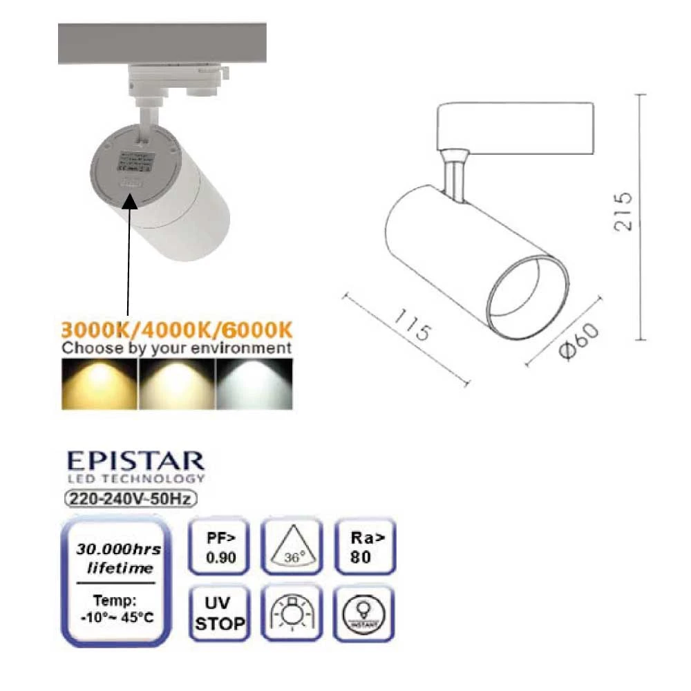 Σποτ ράγας 20W LED COB με αντάπτορα 2 καλωδίων CCT tunable - Λευκό - UNIVERSE