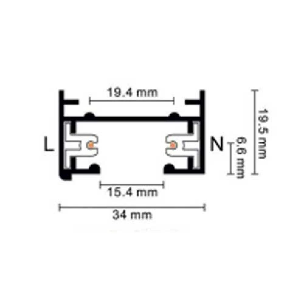 Τετράγωνη μονοφασική ράγα ‐ δύο καλωδίων Λευκή 1m - UNIVERSE