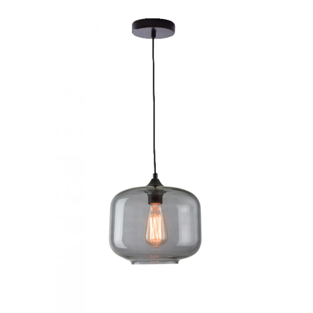 Κρεμαστό Φωτιστικό Από Γυαλί Σε Γκρι Χρώμα Φ24CM 1xE27 - ZAMBELIS LIGHTS