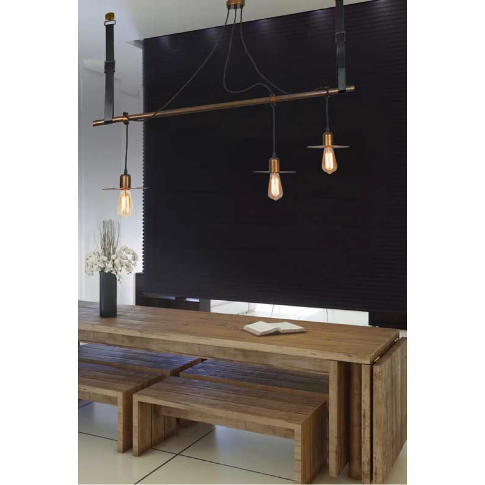 Vintage Κρεμαστό Φωτιστικό Τρίφωτο Με Κόκκινη Οξείδωση με Δερμάτινες Ζώνες 3xE27 - ZAMBELIS LIGHTS