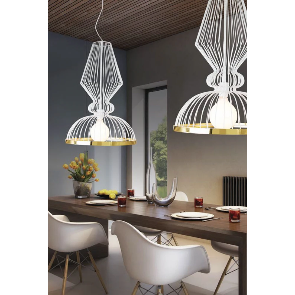 Κρεμαστό Φωτιστικό Μεταλλικό Σε Λευκό Με Χρυσό Χρώμα Φ45CM 1xE27 - ZAMBELIS LIGHTS