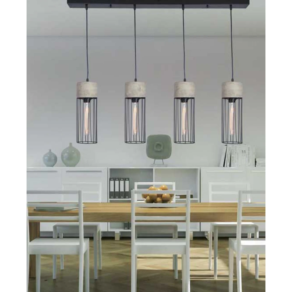 Κρεμαστό Φωτιστικό Πολύφωτο Από Τσιμέντο σε Ράγα 4xE27 - ZAMBELIS LIGHTS