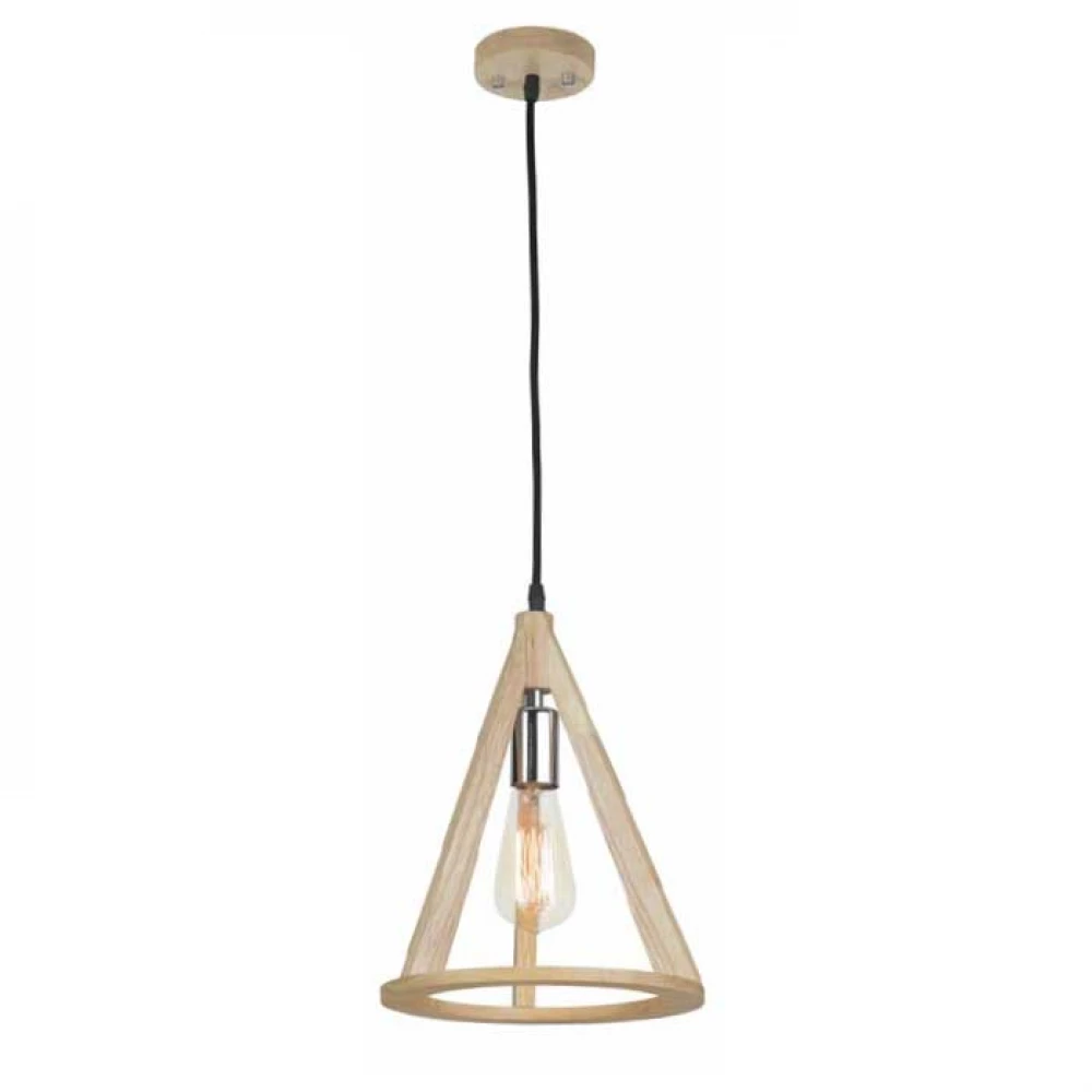 Κρεμαστό Φωτιστικό Ξύλινο Με Μαύρο Καλώδιο 1xE27 - ZAMBELIS LIGHTS
