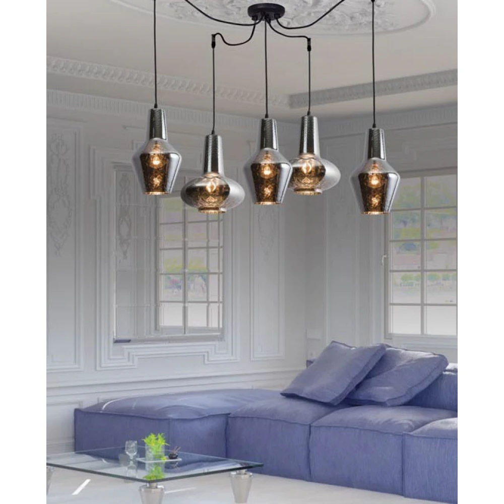 Κρεμαστό Φωτιστικό Πολύφωτο Σε Χρώμε Γυαλί 5xE27 - ZAMBELIS LIGHTS