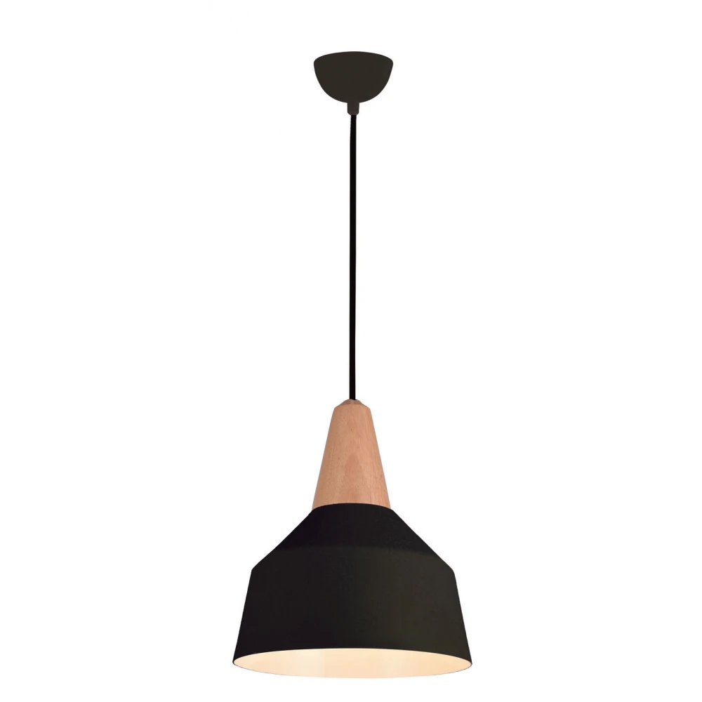 Κρεμαστό Μονόφωτο Φωτιστικό Από Αλουμίνιο Και Ξύλο Σε Μαύρο Ματ Χρώμα ø23cm 1xE27 max 40W - Zambelis Lights