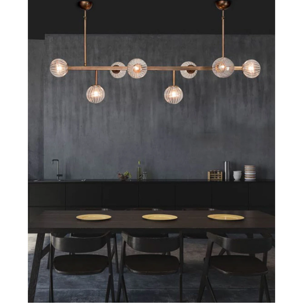 Vintage Κρεμαστό Φωτιστικό Πολύφωτο Μεταλλικό με Γυαλί σε Απόχρωση Σκουριάς Χαλκού 8xG9 - ZAMBELIS LIGHTS