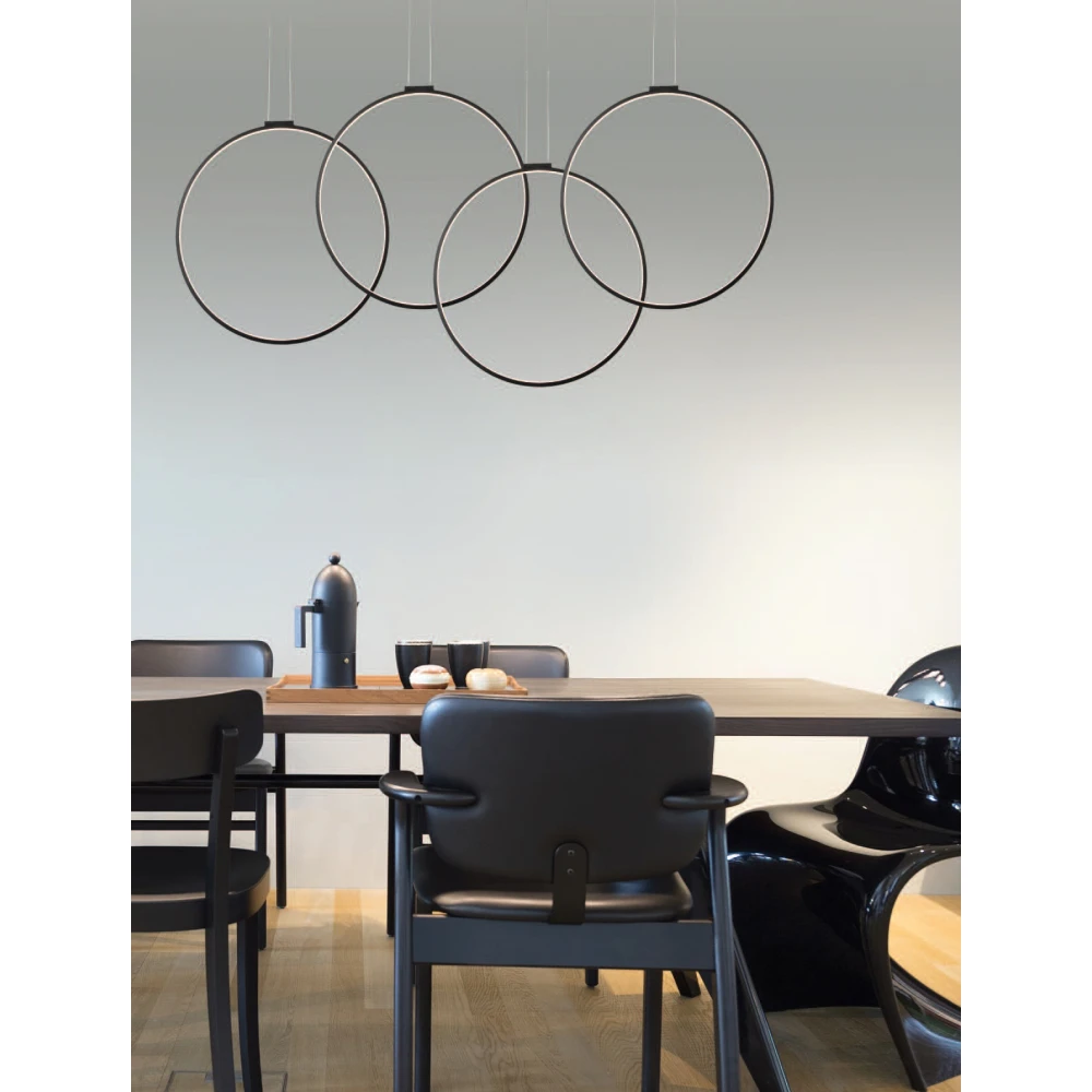 LED Κρεμαστό Φωτιστικό Ράγα Με Κύκλους Σε Μαύρο Ματ Χρώμα 4x24W - ZAMBELIS LIGHTS